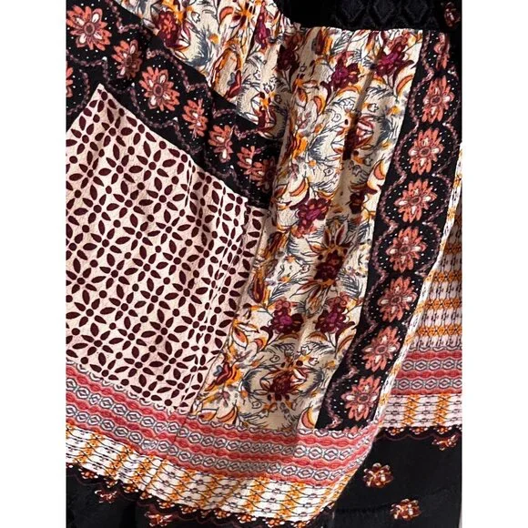 Gibson Top XL Orange Floral Patchwork Hippie Peasant Boho Western Floral Babydol - Picture 4 of 11